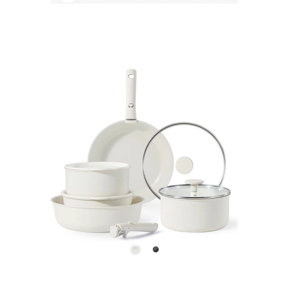 CAROTE Pots and Pans Set Non Stick, Cookware Sets, 11pcs Kitchen Set Cream White